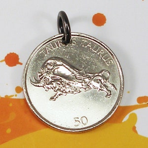 Slovenia, Vintage Coin Pendant -- The World stands on the Bull -- Slovak People - Folklore - Mythology - Taurus - Powerful Beast - Strength