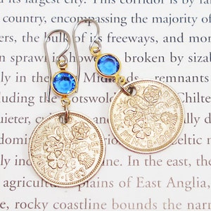 United Kingdom, Vintage Coin Earrings -- Something Old... - Wedding - Sixpence - Good Luck - England - Scotland - Northern Ireland - Wales