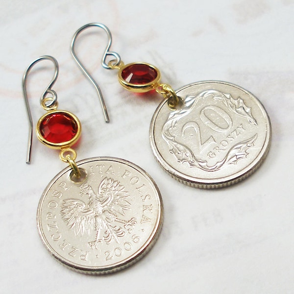 Poland, Authentic Coin Earrings -- White Eagle -- World Treasures - Polish Coins - Wunderlust - Travel Gifts - Europe - Hypoallergenic
