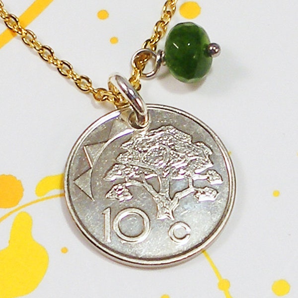 Namibia, Authentic Coin Necklace -- Giraffe Thorn Tree -- Kameeldoring - African Tree - Namibian Coin - Plant a Tree - World Travel