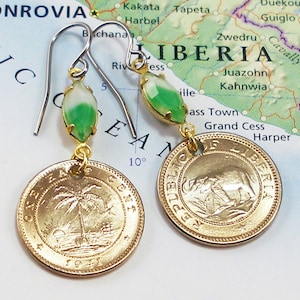 Liberia, Vintage Coin Earrings -- Precious Pachyderms -- Elephants - Wildlife Protection - Rainforest Conservation - Zoology - Earth Day
