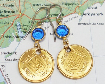 Ukraine, Authentic Coin Earrings - Ukrainian Tryzub - 10-kopiyka - World Traveller - Dynasty - Travel Gifts - World History - Wunderlust