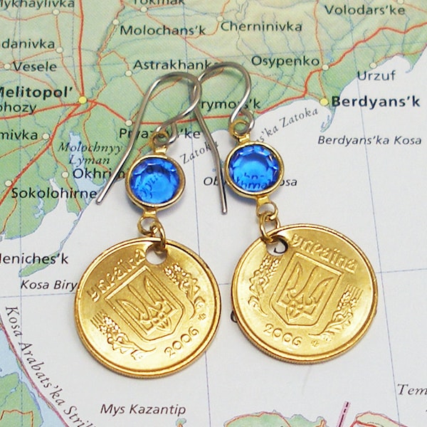 Ukraine, Authentic Coin Earrings - Ukrainian Tryzub - 10 kopiyka - World Traveller - Dynasty - Travel Gifts - World History - Wunderlust