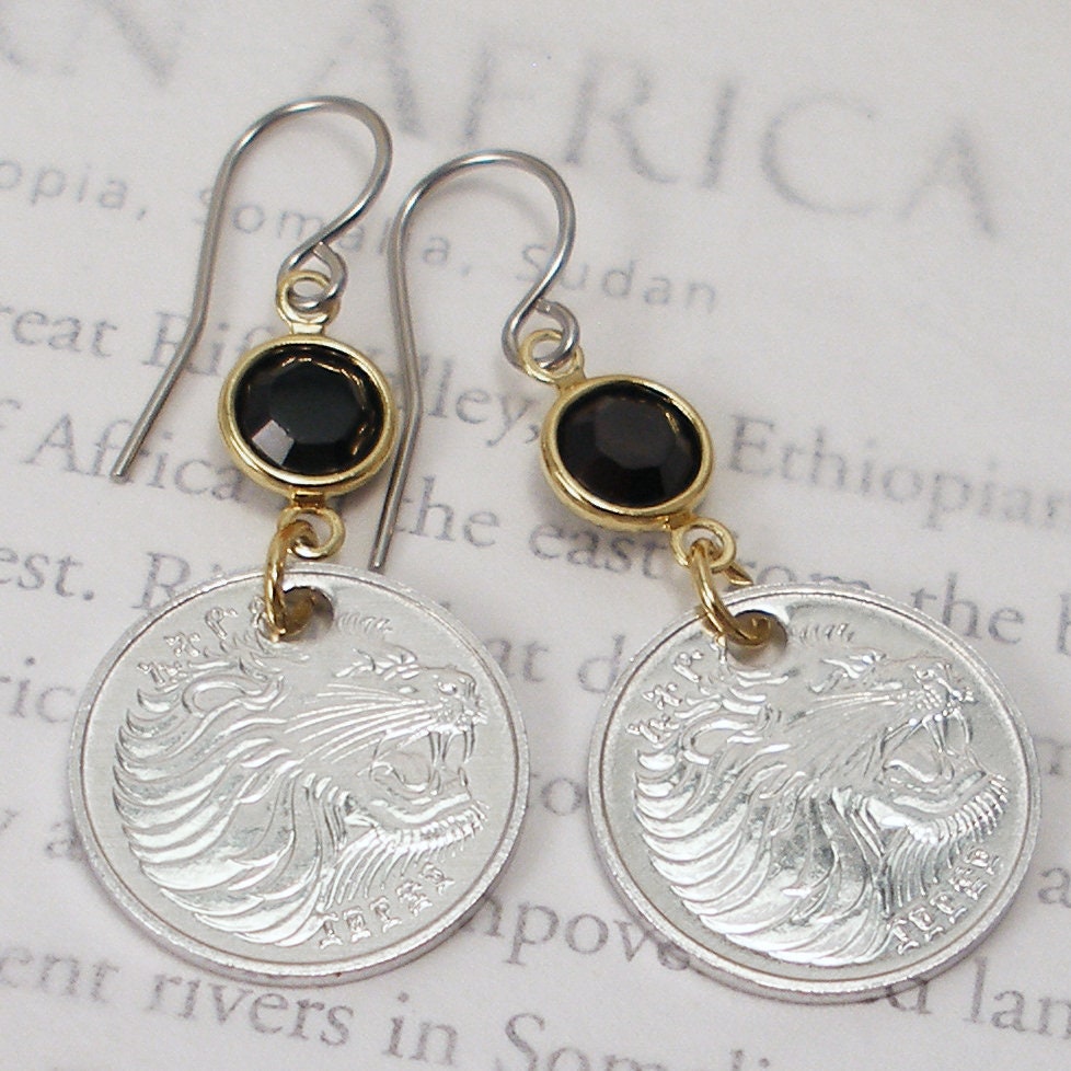 Ethiopia, Vintage Coin Earrings - Call of the Wild - Black Ethiopia, Vintage Coin Earrings - Call of the Wild - Black