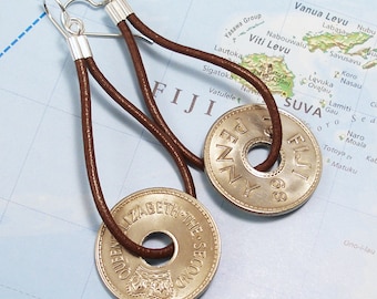 Fiji, Vintage Coin Earrings -- Funny Money -- Authentic World Coins - South Pacific - Island Paradise - Penny - Old Money - World Treasure