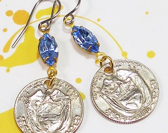 Panama, Vintage Coin Earrings - Isthmus of Panama -- 1/10 Balboa - Panamanian Heritage - Coat of Arms - New World - Old Money - World Travel