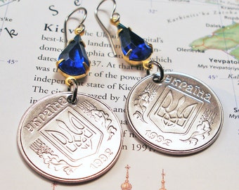 Ukraine, Authentic Coin Earrings -- Ukrainian Tryzub -- 5-kopiyok - World History - Dynasty - Archeology - Travel Gifts - Be a Traveler