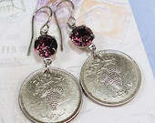 Israel, Vintage Coin Earrings - Vindiculture or Viticulture - Grapes - Vineyards - Grapevine - Holy Land - World Travel - Israeli History