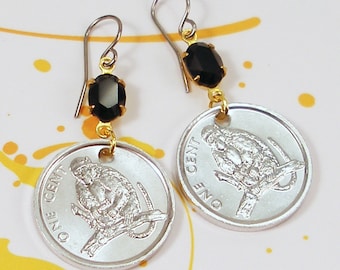 Cook Islands, Authentic Coin Earrings -- Monkey See... -- One Cent - Aluminum Coins - Pocket Change - Travel Money