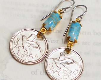 Barbados, Coin Earrings -- Laughing Gulls -- Shore Birds - Summer Vacation - Beach - Caribbean - World Travel