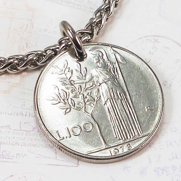 Italy, Vintage Coin Necklace -- Goddess of Wisdom -- Roma - Minerva - Medicine - Wisdom - Roman Mythology - Archeology - World Traveler
