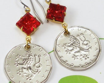 Czech Republic, Authentic Coin Earrings -- Home of the Boii -- Bohemia - Cechy - Ancient Celtic History - Balkan Kelts - Bohemian Lion