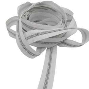 5 yards White zipper tape with silver Zipper teeth size 5