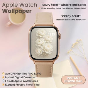 Mostrador elegante de peônia para Apple Watch: papel de parede floral luxuoso de inverno (download digital)
