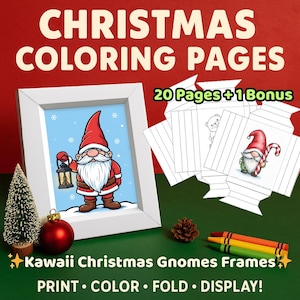 20 Christmas Gnomes Coloring Pages | Kawaii Xmas Coloring Book | Printable Holiday Coloring Sheets for Kids & Adults | PDF Instant Download