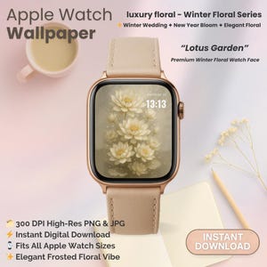 Snowy Lotus Apple Watch Face: Winter Floral Wallpaper (Digital Download