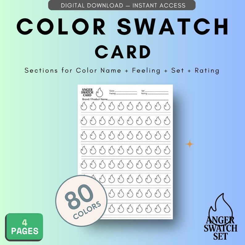 Anger Color Swatch Chart Printable | Blank Color Swatches for Alcohol ...