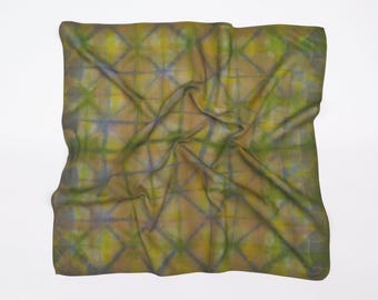 Bufanda teñida a mano en tonos tierra, bandana de algodón orgánico, corbata teñida con shibori