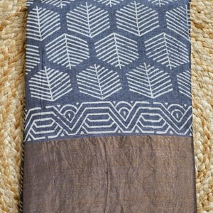 Steel Grey Tussar Silk Saree: Handloom Block Print, Silk Mark Certified