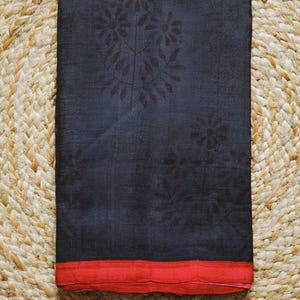 Black Grey Block Print Pure Silk Handloom Saree, Silk Mark Certified, Master Weaver Crafted
