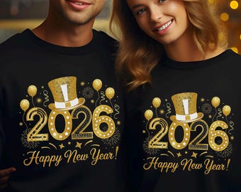 Happy New Year Sweatshirt, Happy New Year Party Hoodie, New Year's Eve Hoodie, New Year Faux Glitter Sweatshirt, Festive Crewneck 364069