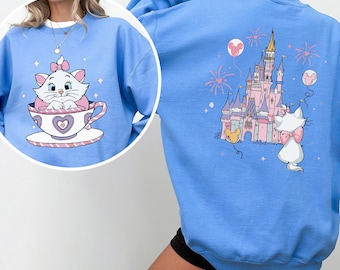 Marie Cat Tea Cup Party Sweatshirt, The Aristocats Disney Castle Sweatshirt, Disney Family Hoodie, Disneyland Cat Lady Crewneck 362898