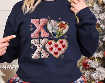 Disney Valentine XOXO Zootopia Sweatshirt, Nick Wilde Judy Hopps Hoodie, Zootopia 2 Valentines Hoodie, Cute Fox Bunny Couple Crewneck 364492