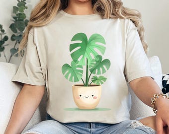 Camiseta con estampado de planta Monstera, camiseta con estampado de hojas tropicales, regalo para amantes de las plantas, camiseta para amantes de las plantas de interior, camiseta botánica bohemia, camiseta con estética verde jungla 365242