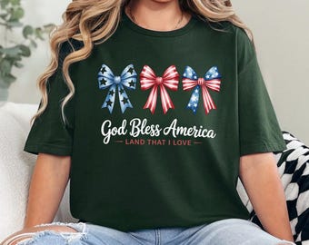 God Bless America Coquette Shirt, Coquette USA Shirt, 4th July Party Shirt, Girly American Shirt, Independence Day Shirt 365606