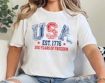 4Th Of July USA 250 Years Freedom Shirt, Retro 4Th Of July USA 250 Years Freedom Graphic Tee, Trendy Custom Print Top 366018