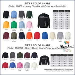 a chart showing the size and color of long sleeve shirts