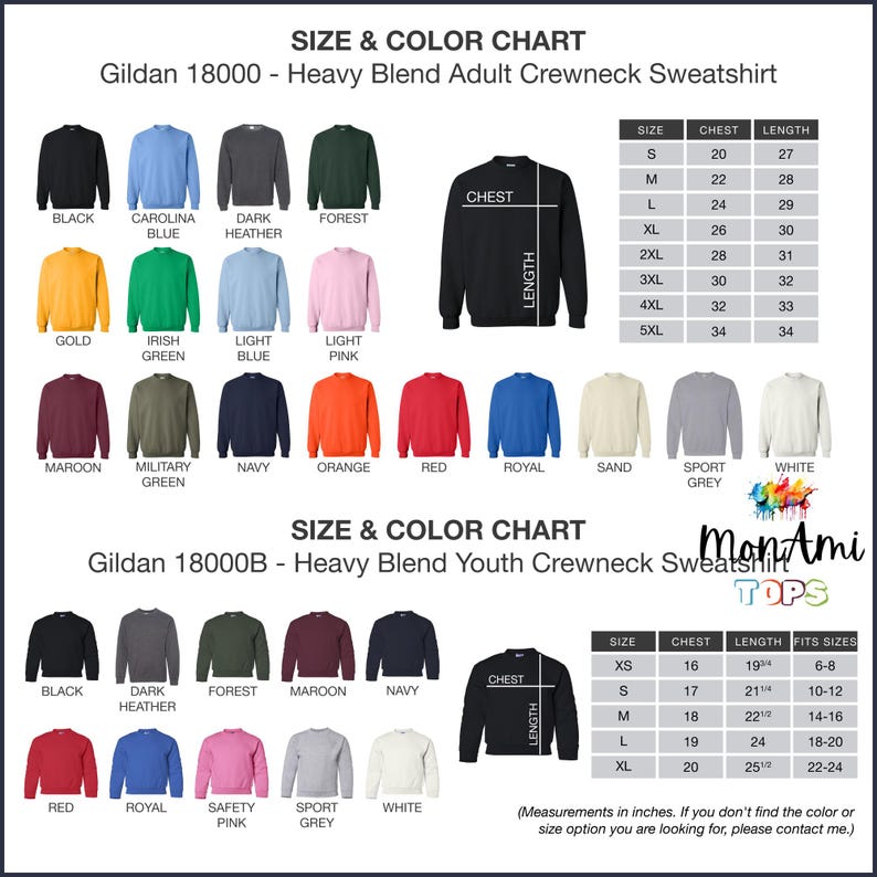 a chart showing the size and color of long sleeve shirts