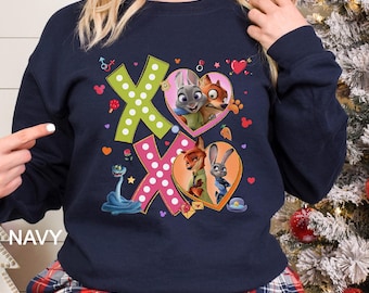 Disney Valentine XOXO Zootopia Sweatshirt, Nick Wilde Judy Hopps Hoodie, Zootopia 2 Valentines Hoodie, Cute Fox Bunny Couple Crewneck 364544