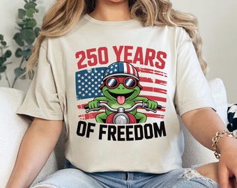 250 Years of Freedom Frog Shirt, Funny Patriotic Biker Shirt, 4th of July Frog Shirt, USA Freedom Motorcycle Shirt 365002