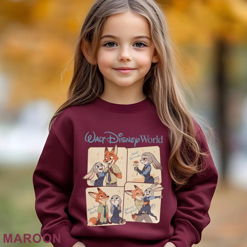 Puede incluir: Sudadera granate con un gr&aacute;fico de Walt Disney World. El dise&ntilde;o presenta personajes de Zootopia, incluidos Nick Wilde y Judy Hopps. La sudadera tiene mangas largas y cuello redondo.