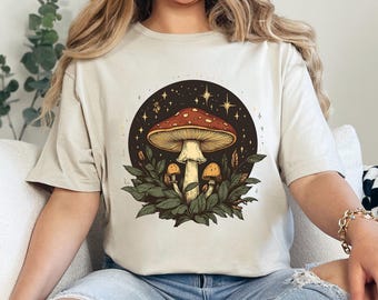 Camiseta vintage de setas, camiseta cottagecore de setas, camiseta boho de naturaleza, camiseta forest fairycore, camiseta celestial de arte botánico de setas 365584