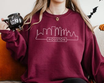 Houston Skyline Sweatshirt, Colorful City Pride Sweatshirt, Houston City Texas Skyline Hoodie, Houston Panorama Crewneck 364598