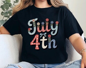 Retro 4th Of July Floral Shirt, American Coquette Shirt, Fourth of July Wildflower Shirt, USA Patriotic Shirt 364884