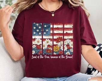 Floral USA Flag Shirt, Land Of The Free Shirt, America 250 Shirt, 4th of July Shirt, USA Patriotic Shirt, Since 1776 Shirt 365299