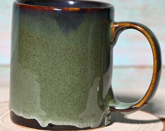 11-uncjowy, ręcznie robiony ceramiczny kubek z turkusowo-niebieskim szkliwem – wyjątkowy kubek do kawy, duży kubek do herbaty lub kawy