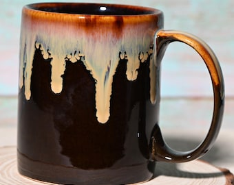 11oz Mocha Glaze Handmade Ceramic Mug – Unique Coffee Mug, Large Coffee Mug for Tea or Coffee