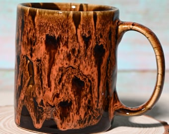 11oz Orange Glaze Handmade Ceramic Mug – Unique Coffee Mug, Large Coffee Mug for Tea or Coffee
