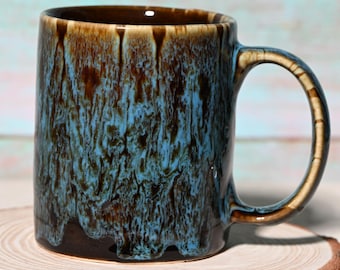 11oz Coral Reef Blue Glaze Handmade Ceramic Mug – Unique Coffee Mug, Large Coffee Mug for Tea or Coffee