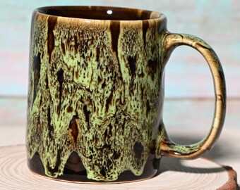11oz Matcha Glaze Handmade Ceramic Mug – Unique Coffee Mug, Large Coffee Mug for Tea or Coffee