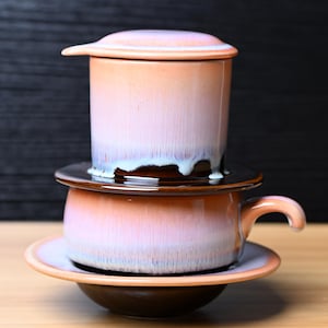 Handmade Glazed Ceramic Coffee Set: Vietnamese Phin Filter & Mug | Slow Drip Brewing Coffeeware, Craft Coffee Gift for Home Decor