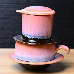 Handmade Orange Ceramic Coffee Set – Vietnamese Phin Filter and Mug | Slow Drip Brewer Gift for Coffee Lovers & Home Decor