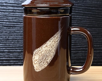Brown Glaze - Handmade Ceramic Tea Infuser Mug Set with Lid & Strainer | Zen Tea Cup Gift