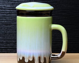 Green Glaze - Handgjord keramisk teinfusörmugg med lock och sil | Zen tekopp present