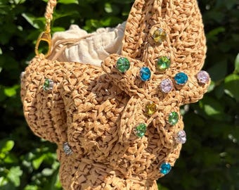 Crochet Raffia Seashell Bag: Boho Beach Purse with Starfish Charm