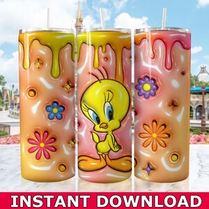 Vaso inflado delgado de Piolín (PNG), envoltura para vaso Dlsney (PNG), envoltura para vaso de Piolín de dibujos animados (PNG) para sublimación, descarga instantánea